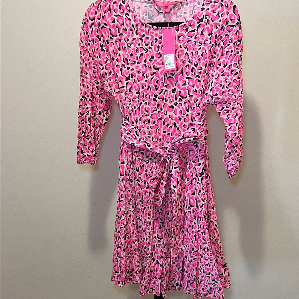 Lilly Pulitzer Hot Pink Leopard-Print Asymmetrical Wrap Dress